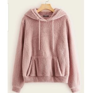 Patch Pocket Teddy Drawstring Hoodie